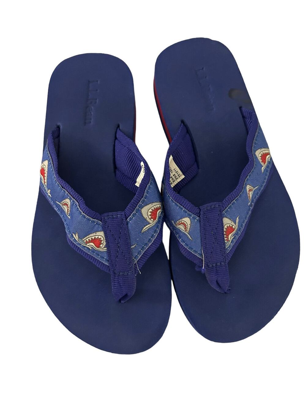 LLBEAN Blue Shark Flip Flops Size 12-13